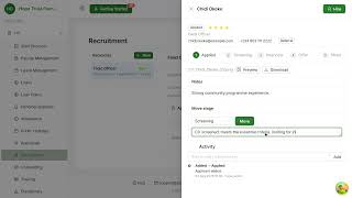Recruitment — Screening an Applicant and Hiring into Staff