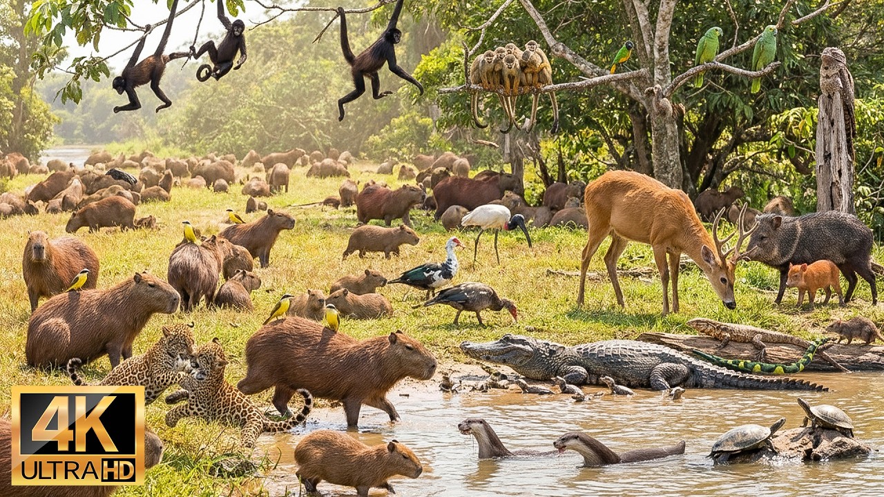 Relaxing Walk In The Amazon: The Secret Nurseries of the Jungle (4K) | Jaguar Cubs, Capybara, Monkey