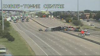 All lanes of I-635 shut down after 18-wheeler flips in Mesquite