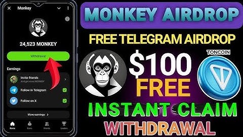 Monkey Airdrop $100 Free Monkey bot telegram | Monkey bot wallet connect | Monkey airdrop Withdrawal