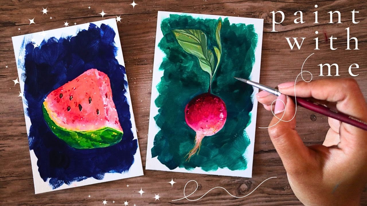 🍉 paint with me 🍅 relaxing gouache painting time-lapse - YouTube