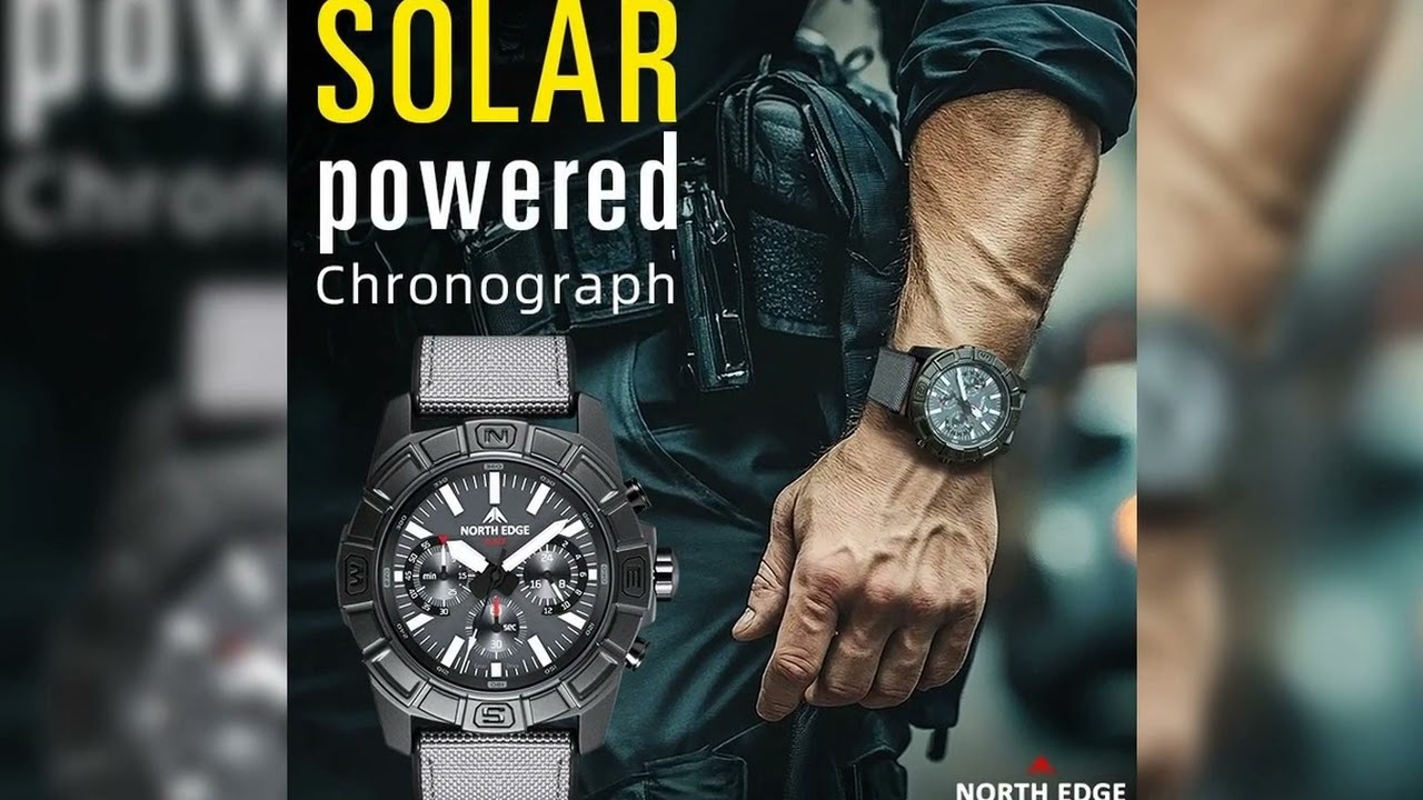 A must-have product! NORTH EDGE BLAZE Men's Watches Solar Power 316 stainless steel Case Quartz Wa