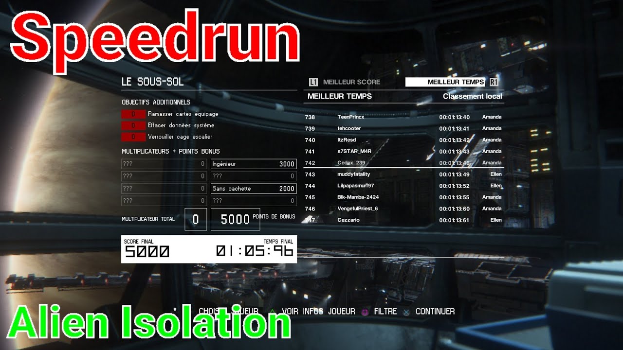 SPEEDRUN ALIEN ISOLATION Mode Survie "Le sous-sol" ( 1:05:96 ) [PS4]