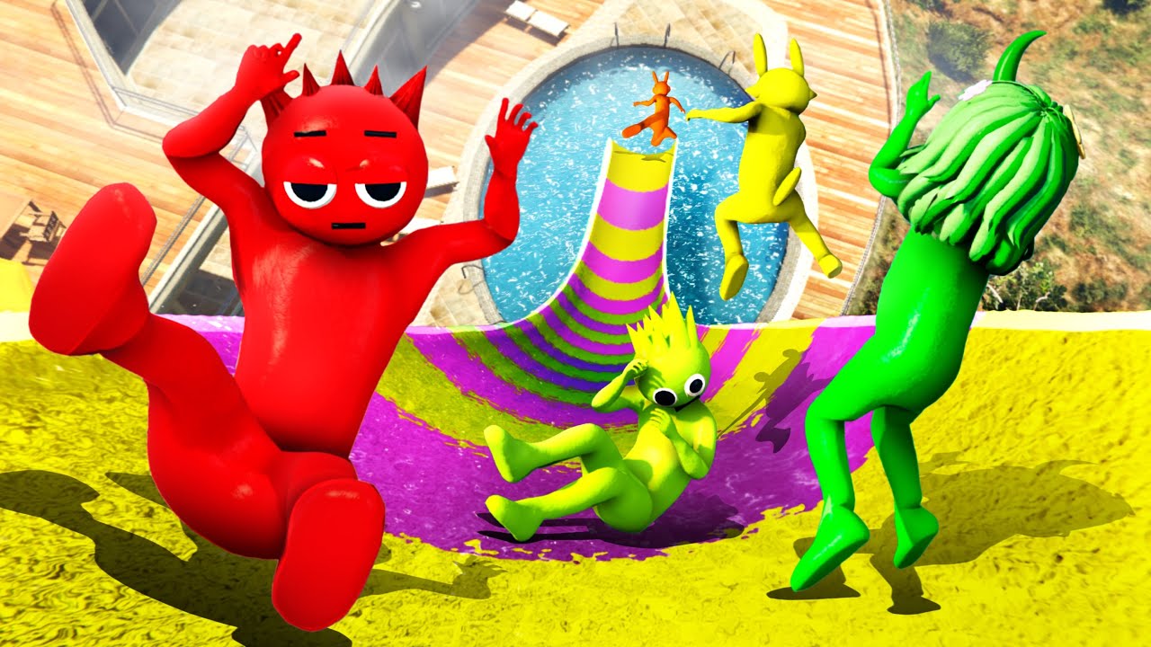 GTA 5 Incredibox Sprunki Band Ultimate Water Slide Ragdolling and Jumps - 3