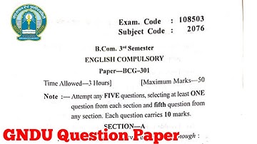 Gndu B.Com 3rd Semester English Compulsory Question Paper | Bcom 3rd sem English Question Paper 2020
