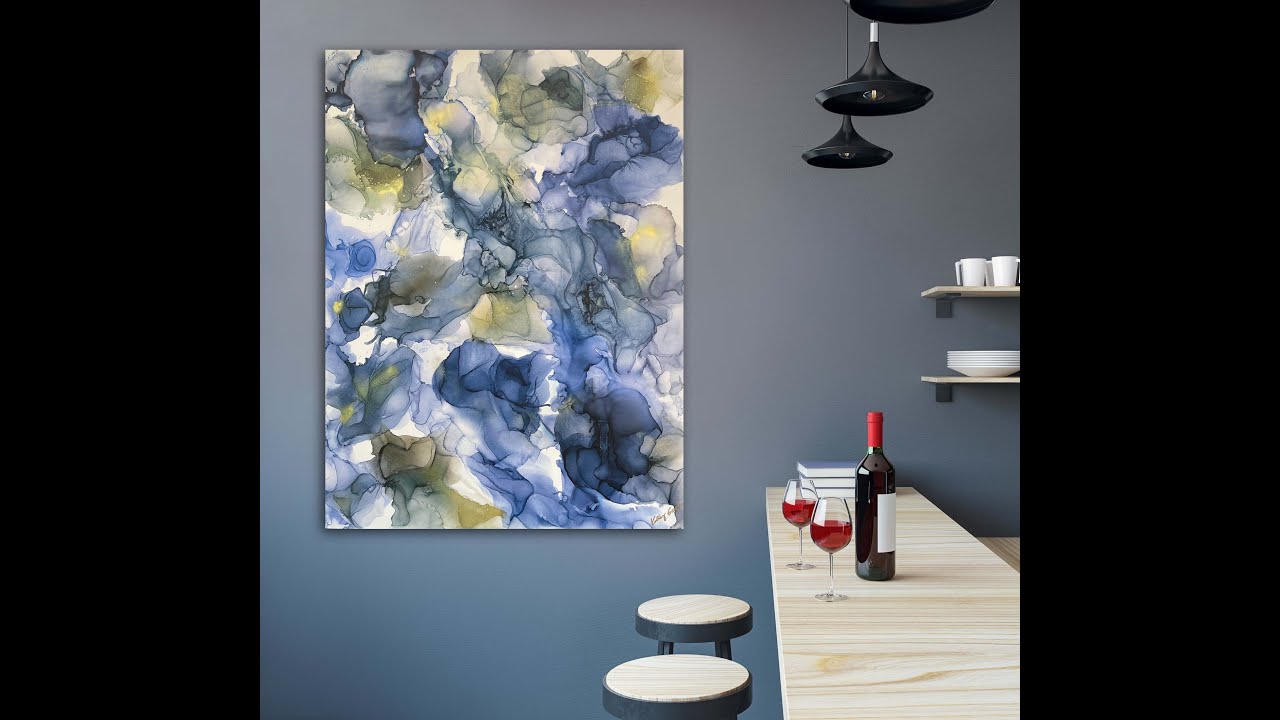 "Timeless" Process Creation Video of Navy Blue Alcohol Ink 30 x 40 Painting by artist Kelly Gowan