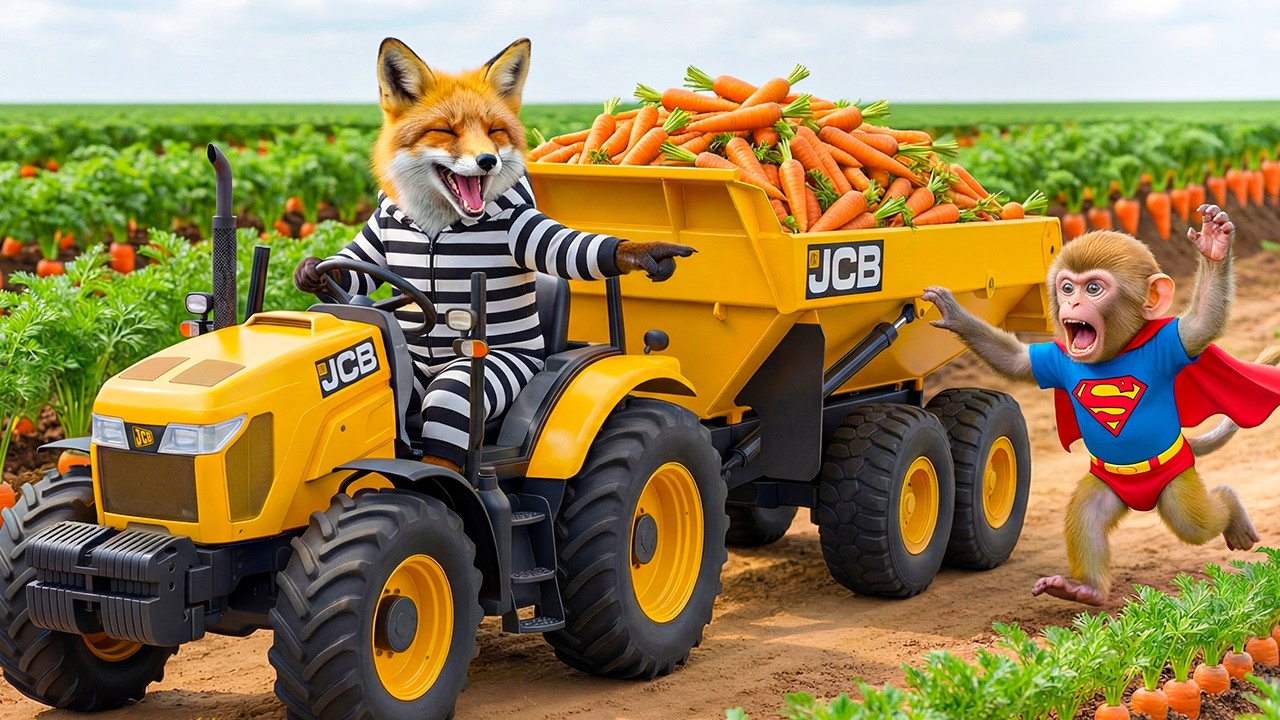 🐒🚜 Monkey Nana Harvests Carrots with JCB & Catches a Farm Thief! 🥕🚜 | Funny Farm Adventure