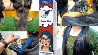 Funky Blue Color Chunks || Streax Wonder Blue Funky Color || On Casting Hair Color ||Salonfact||