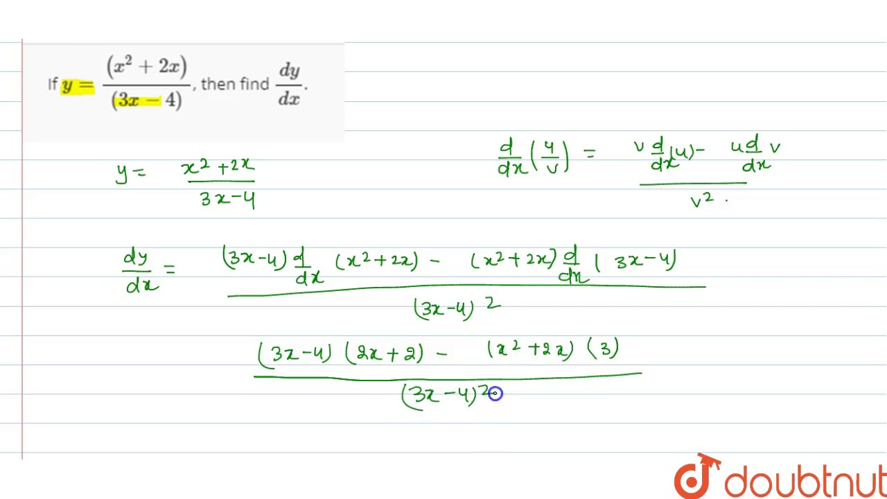 If Y X 2 2x 3x 4 Then Find Dy Dx Youtube
