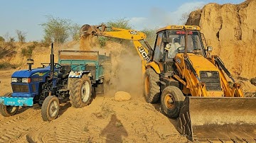 JCB 3DX Kirloskar Backhoe Loading Mud into Eicher 380 Massey 1035 Tractor with Trolly| jcb tractor