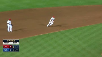 LAA@TEX: Andrus charges, throws out Trout at first