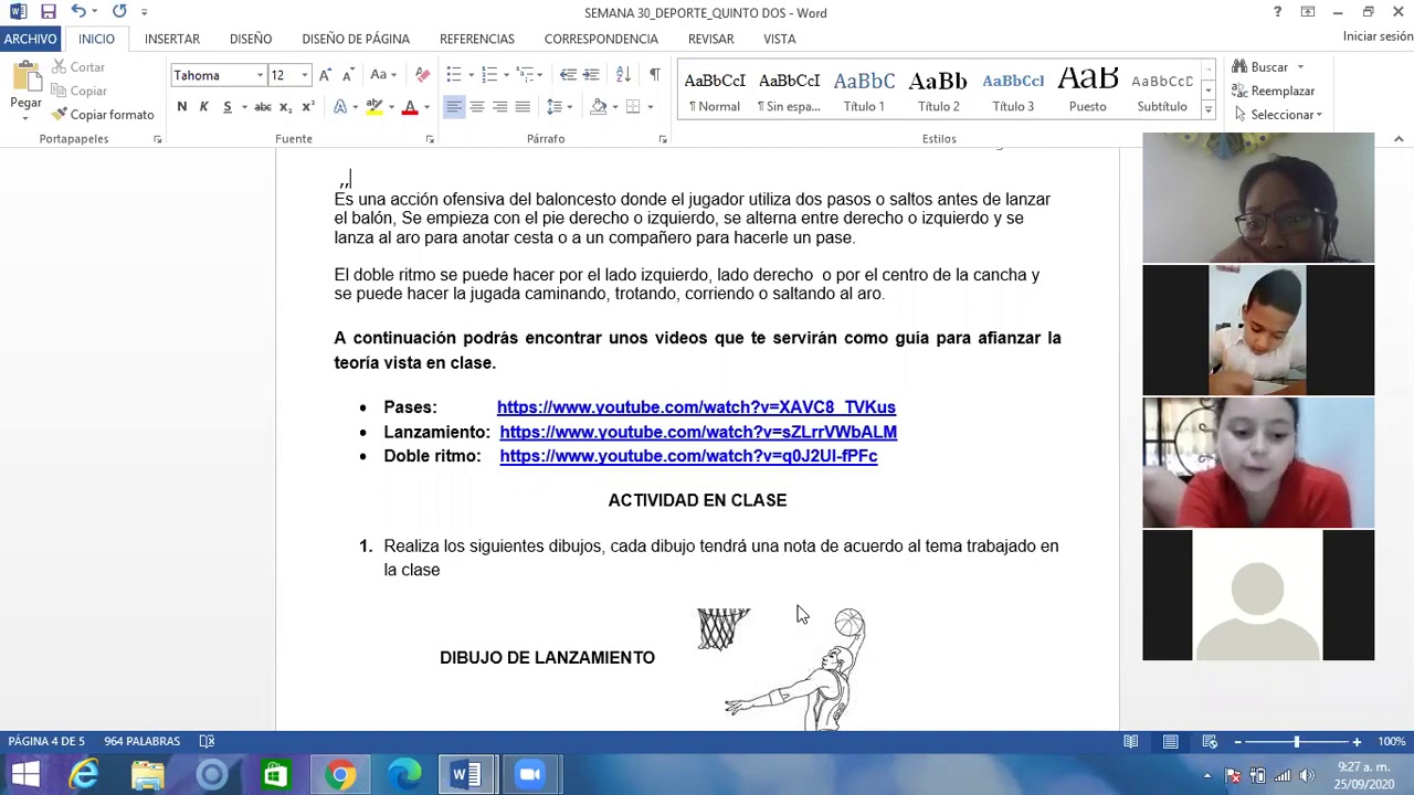 25/09/2020 retroalimentación Deporte grado 5-2 Semana 31