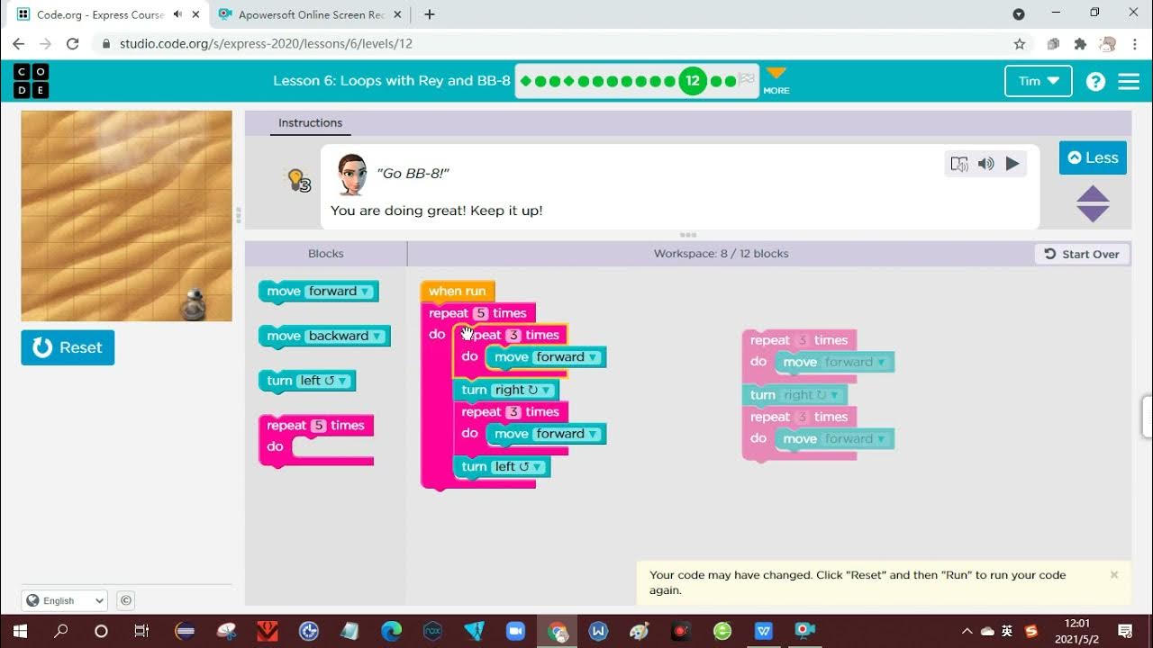 Code.org lesson 6 Solution(solution de la leçon 6 code.org) - YouTube