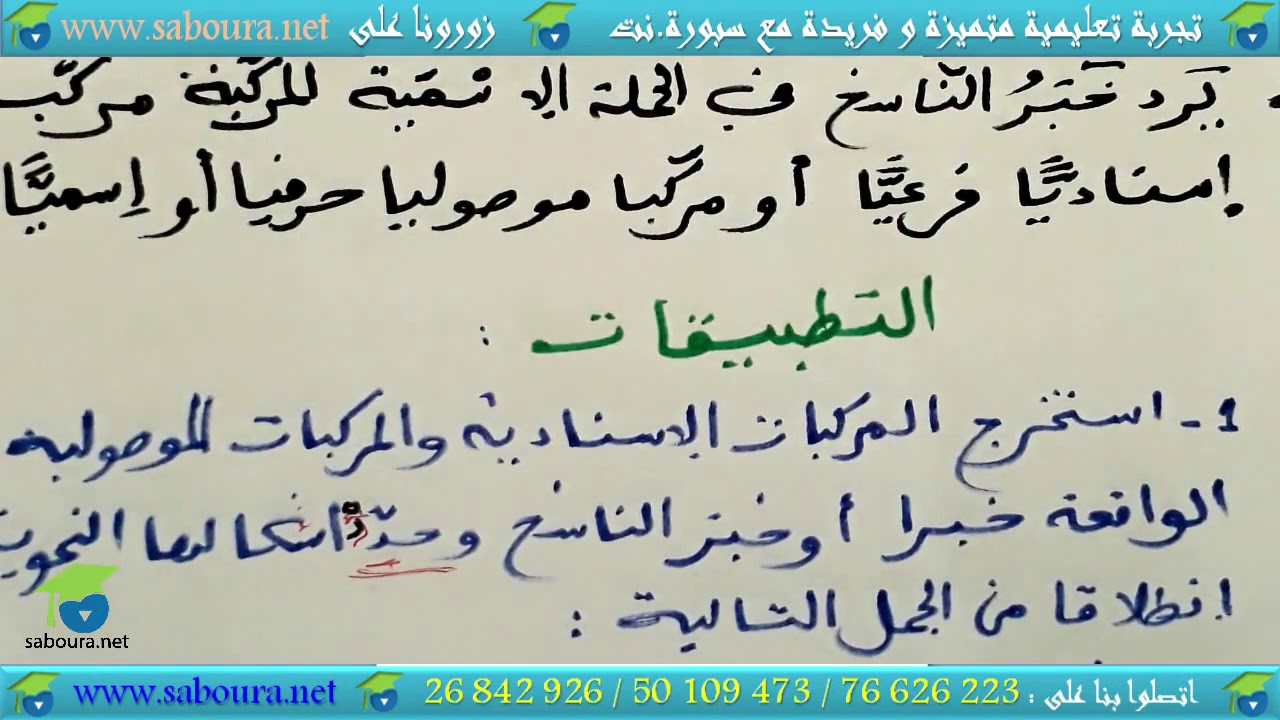 الخبر أو خبر الناسخ مركبا إسناديا أو مركبا موصوليا