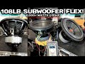 108lb shocking sounds carbon fiber 18 sub  unboxed  power tested9000 watts 10hz  crazy flex