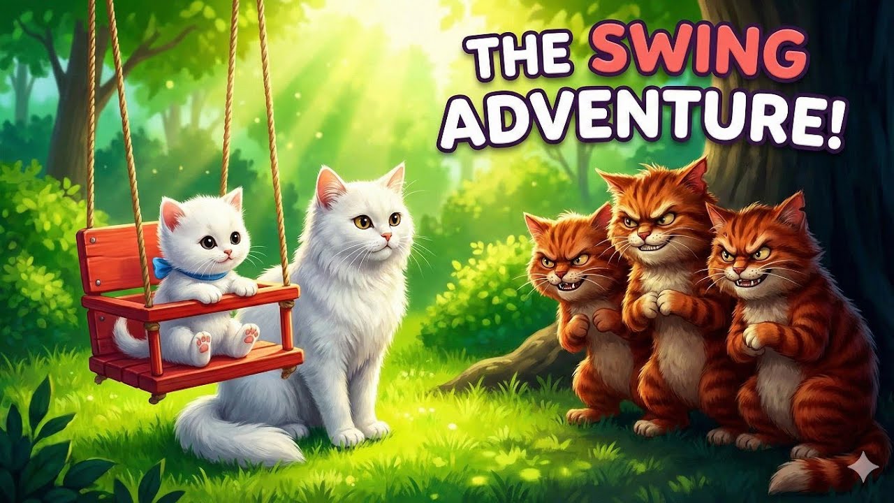 Mama Cat Save Baby cat From naughty boys | Kitten Swing Adventure 