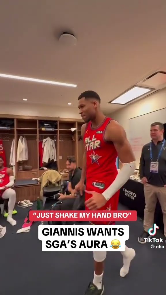 “Just shake my hand bro” #hoodnews #giannisantetokounmpo #shaigilgeousalexander #allstar #nba #lmao