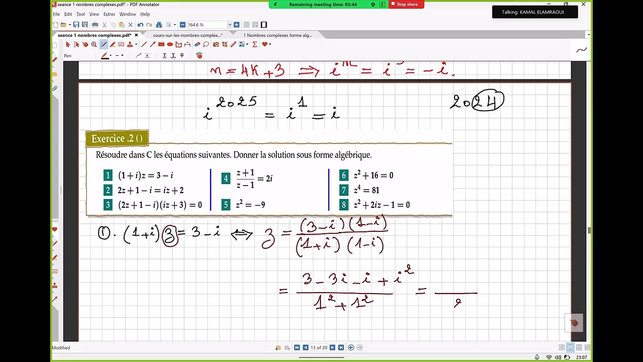 Exercice 1 et 2 forme algébrique et résolution des équations