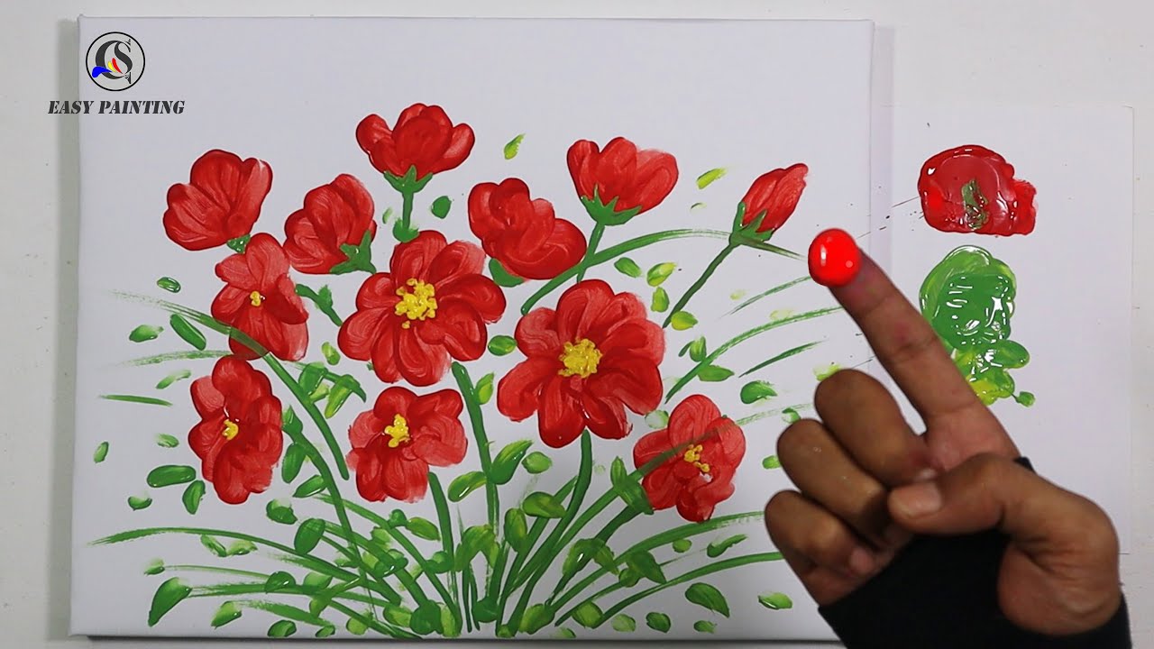 Painting Easy Flowers / Finger Painting - YouTube