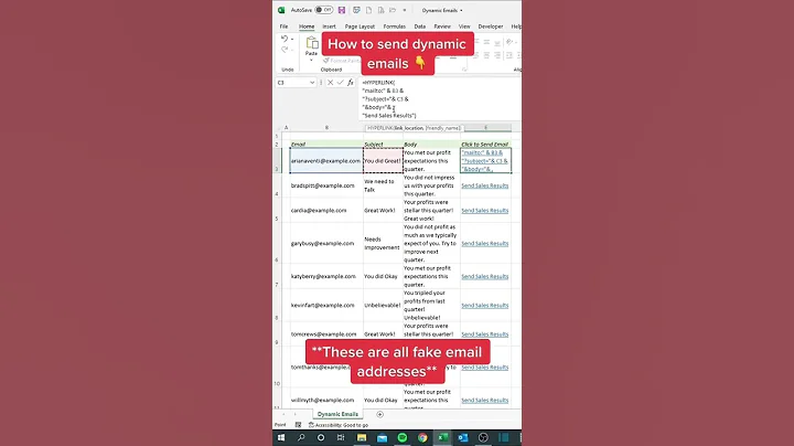 How to send dynamic  emails |#shorts |exceltricks