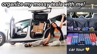 Organizing my messy Tesla + long awaited organized CAR TOUR!!