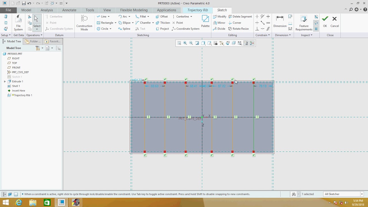 Trajectory rib |Tray - Creo