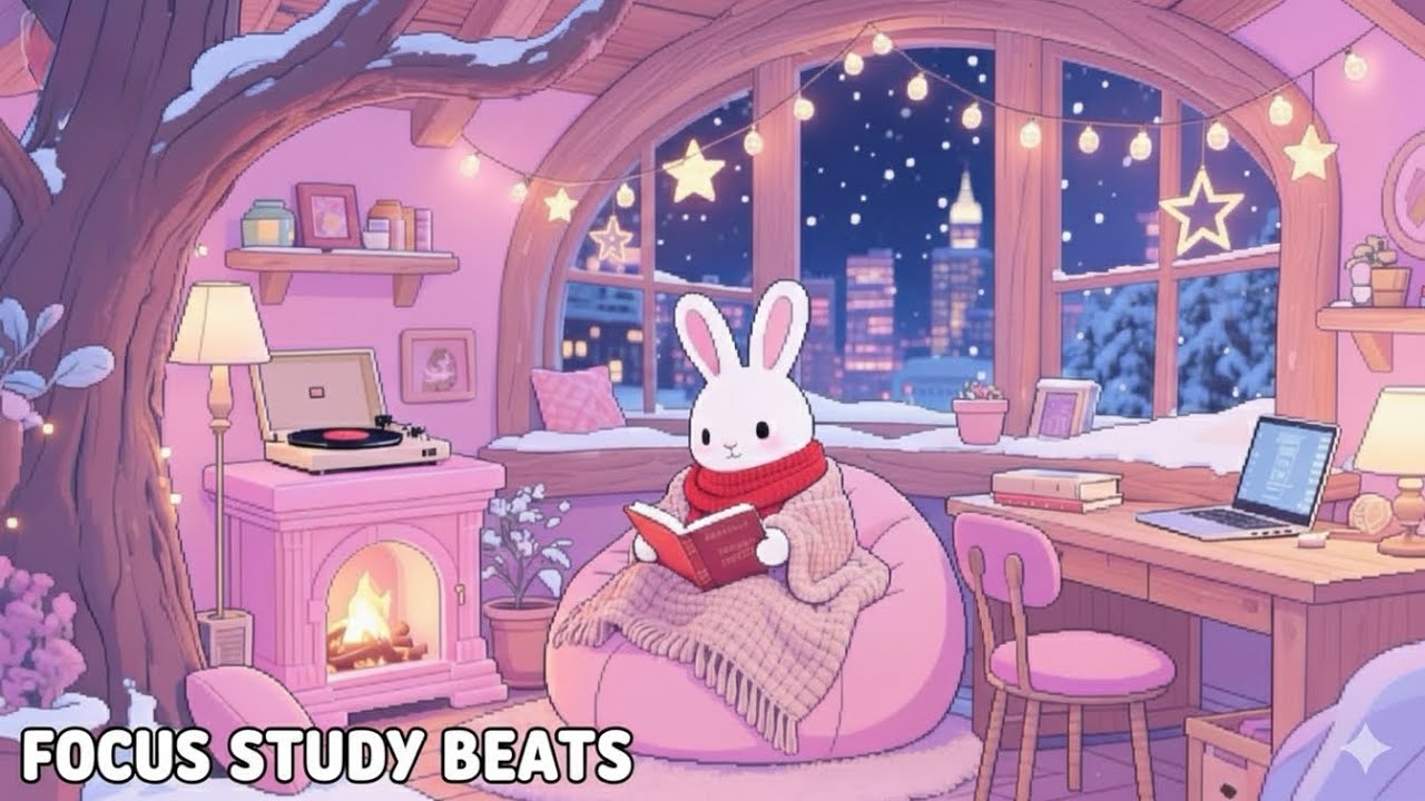 Cozy Winter Night ❄️ Lofi Jazz Beats & Chill Bunny Vibes