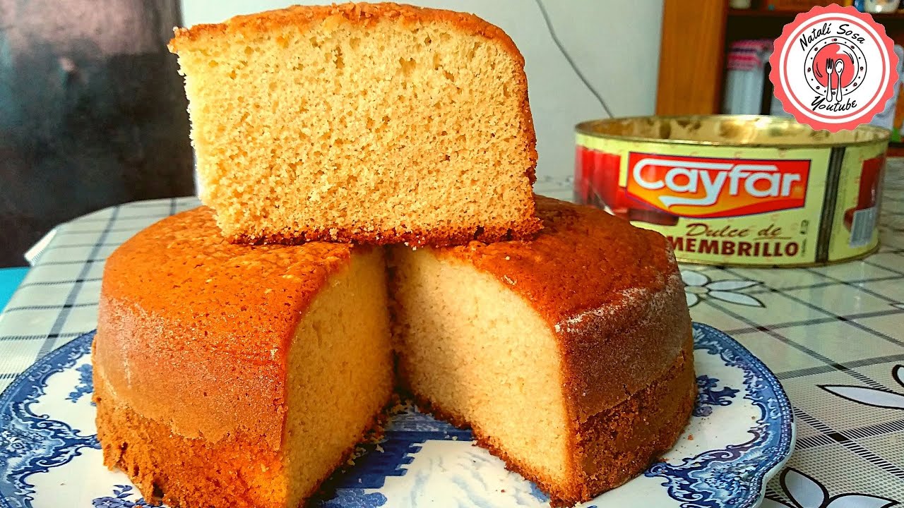 bizcocho super alto y esponjoso en lata de dulce de membrillo