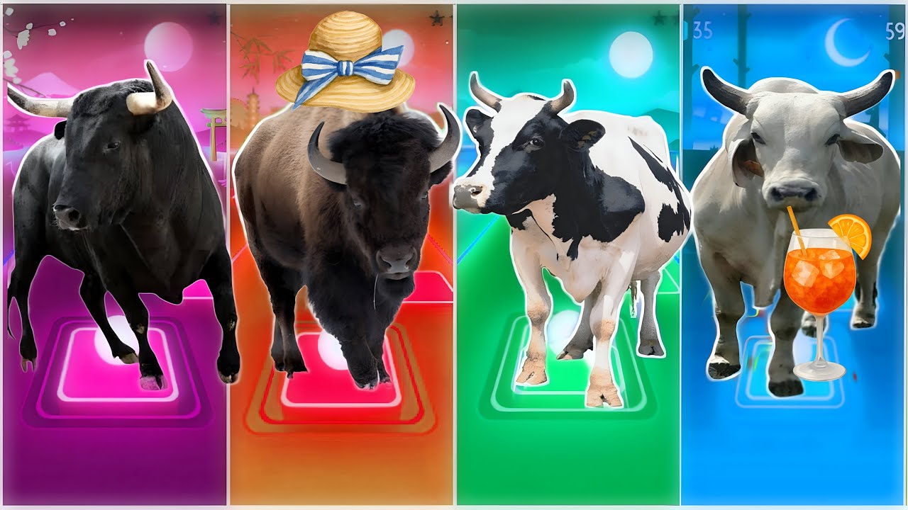 Funny Cow 🐄🆚 Funny Bull 🐂🆚 Funny Buffala 🐂🆚 Funny Bison 🦬|Coffin Dance Remix | Tiles Hop 2025