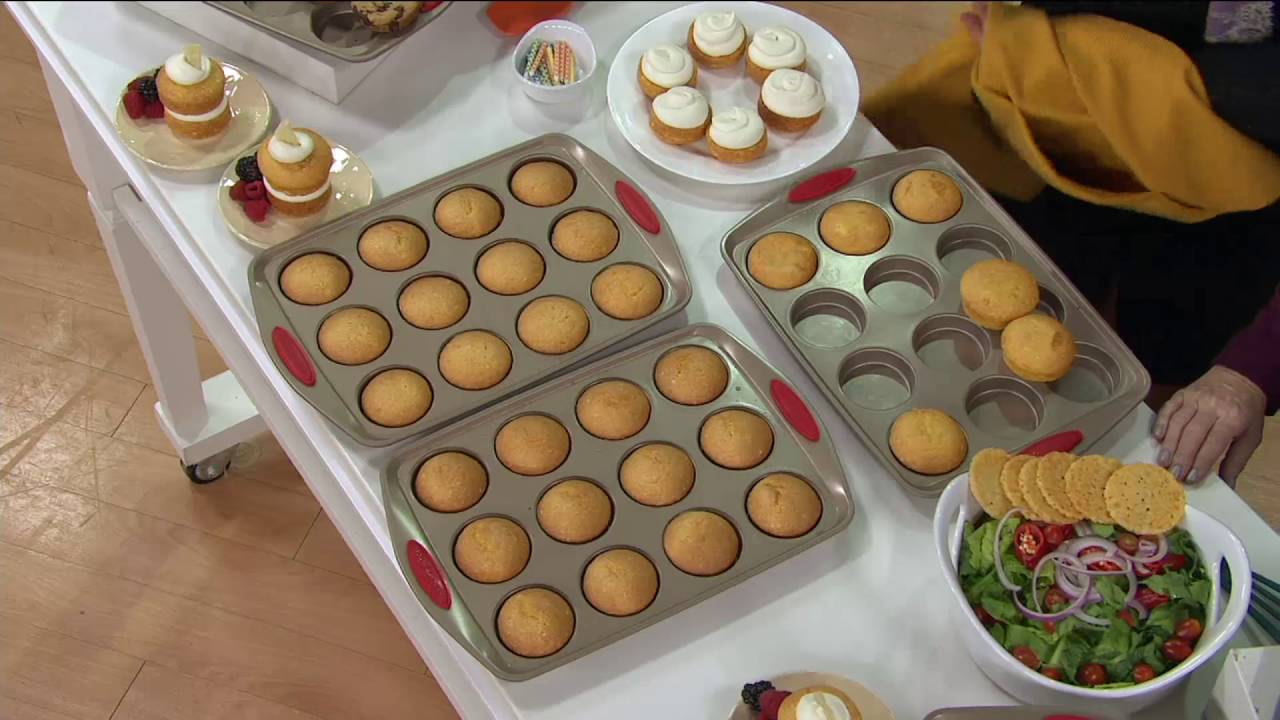 Rachael Ray (2) 12 Mini Cake Pans with Silicone Handles on QVC YouTube