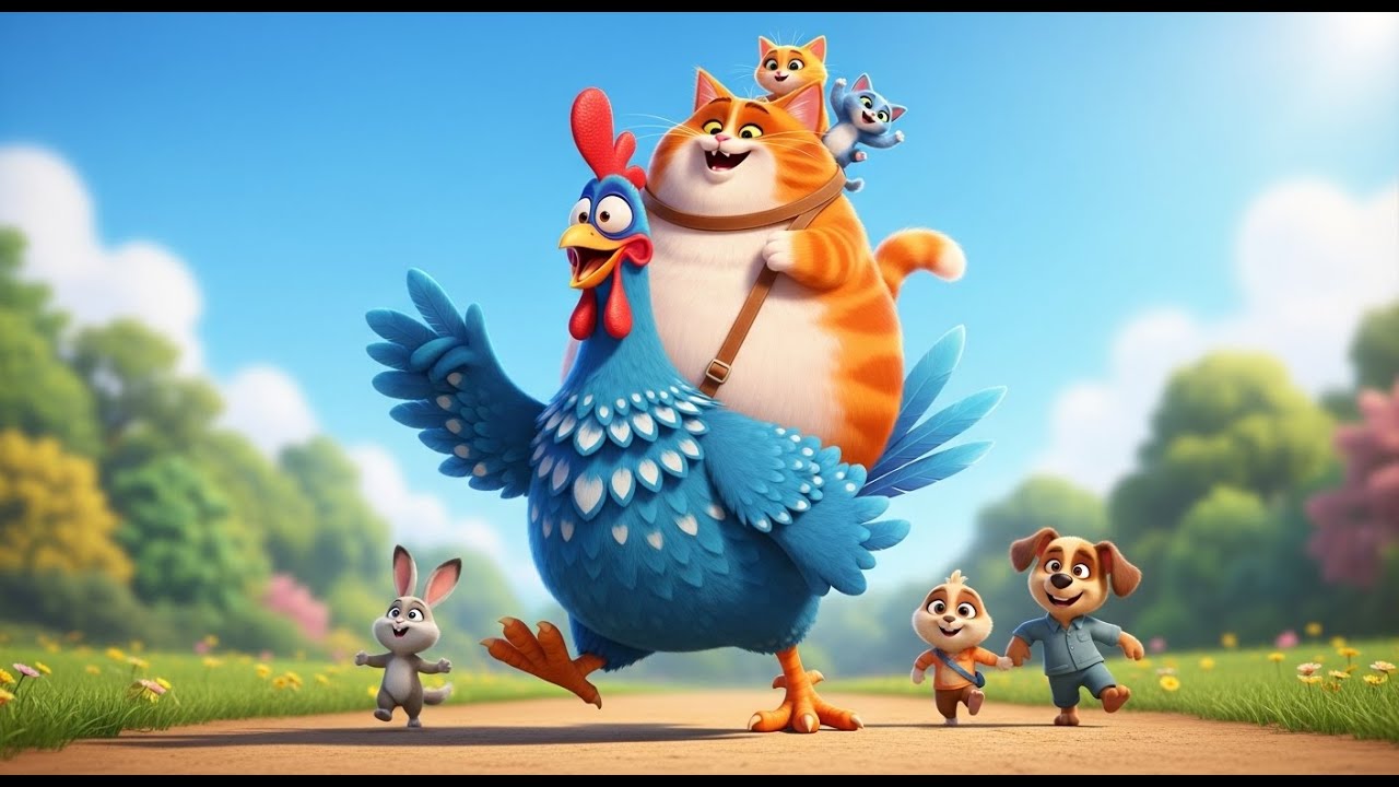 Hài hước: Mèo mẹ ú, mèo con tí hon và đồng đội cùng nhau nuôi , chăm sóc và được gà cõng đi chơi gà