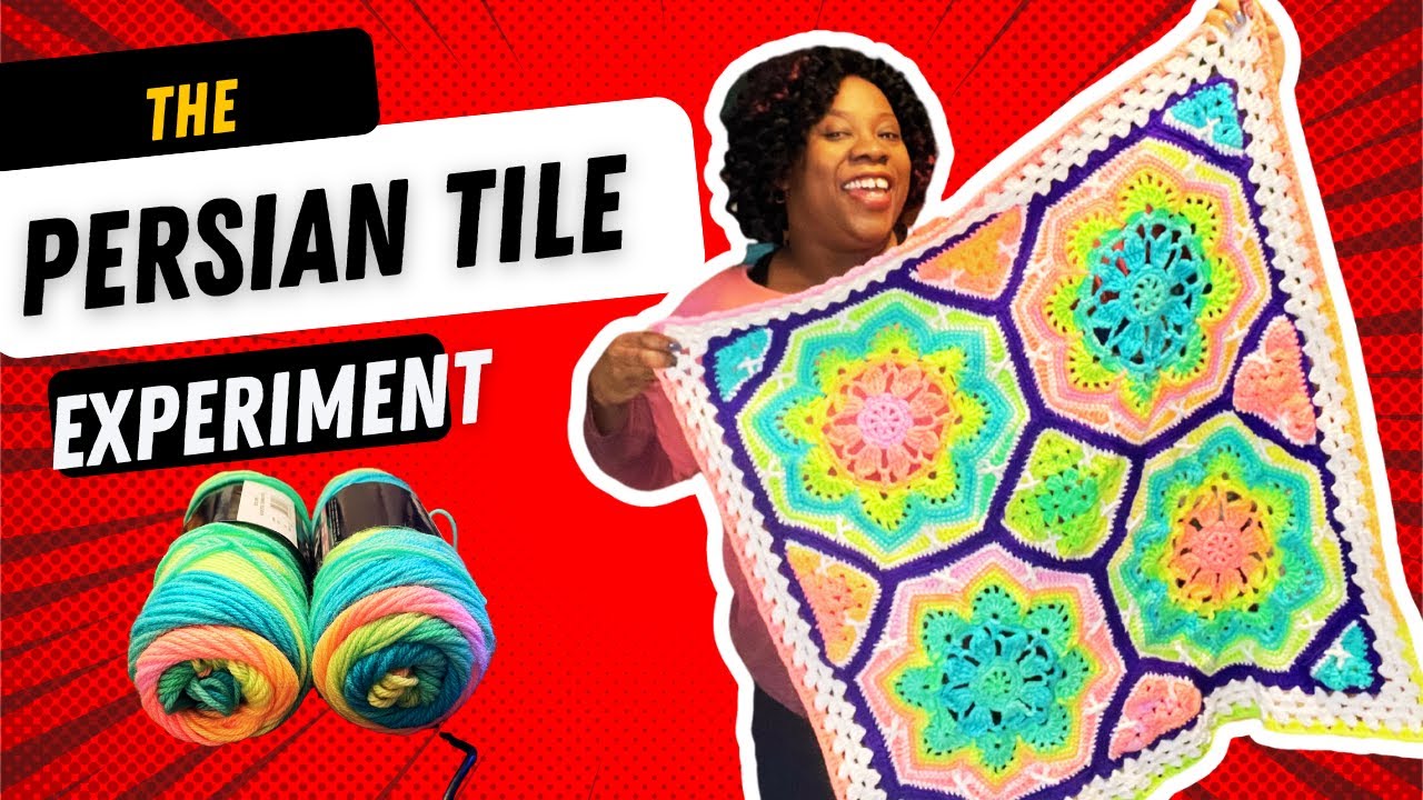 Fun experiment using Retro stripe to crochet the famous Persian tile blanket by Janie Crawfoot.