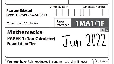 GCSE Maths May 2022 Foundation Paper 1 Non calc Pearson Edexcel