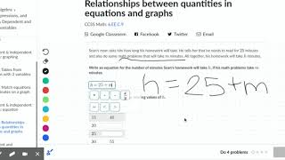 Relationships between quantities in equations and graphs (practice) | Khan Academy