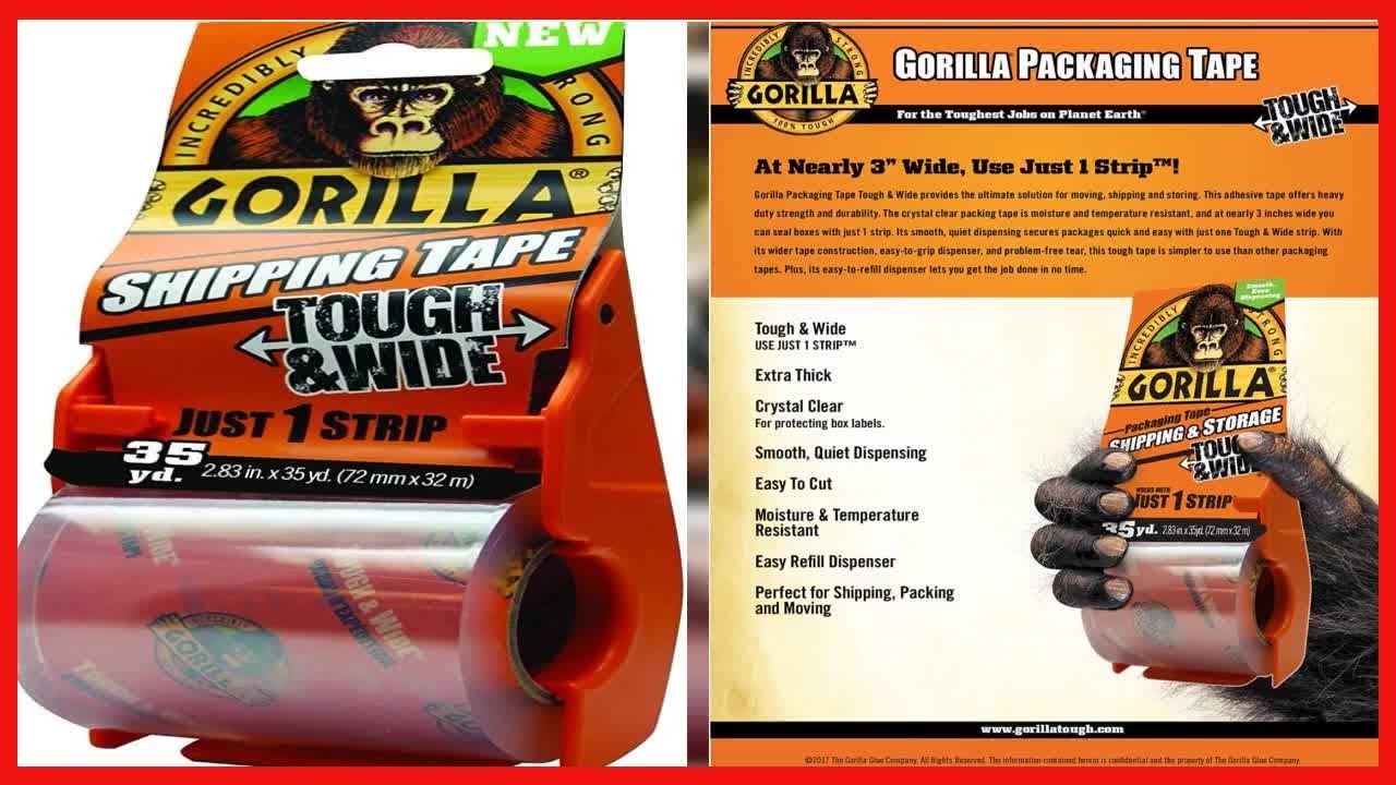 Gorilla Packing Tape Tough & Wide with Dispenser for Moving, Shipping and Storage, 2.83" x 35 yd