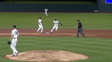 CWS@MIN: Escobar starts double play after deflection