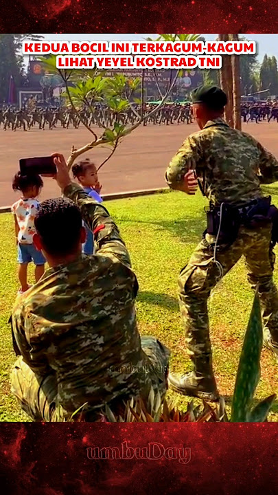 Lihat reaksi lucu kedua bocil ini ketika lihat yel-yel TNI #tni #kostrad #bravo