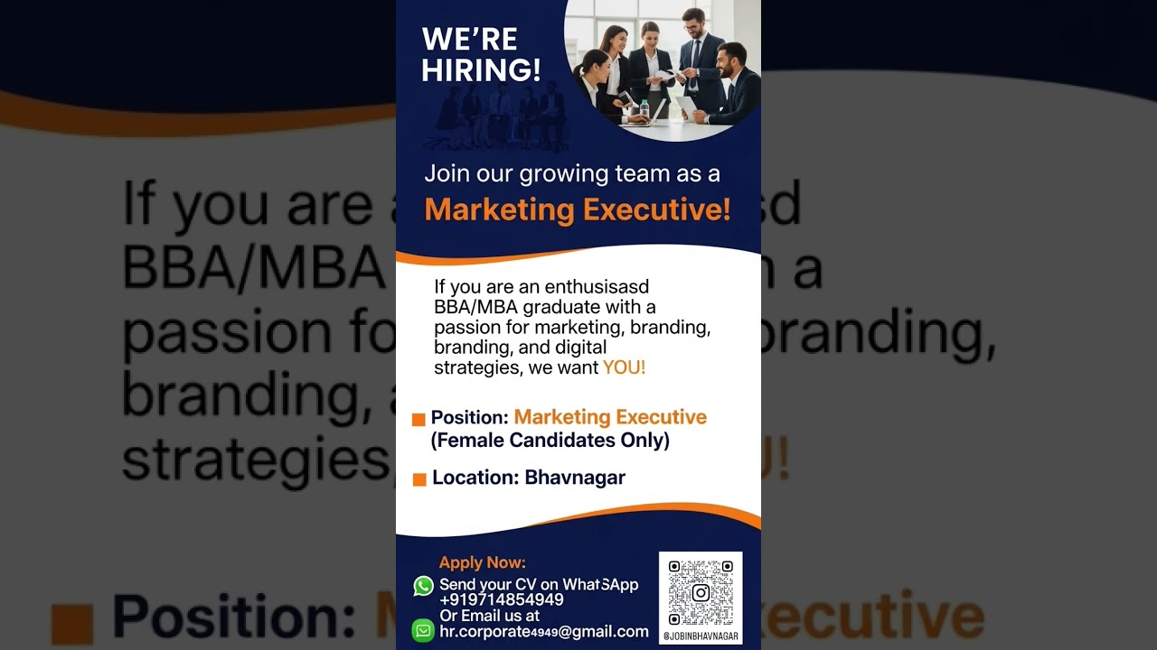 🚀 We’re Hiring! 🚀Join our growing team as a Marketing Executive! 🌟 #bhavnagar #jobinbhavnagar