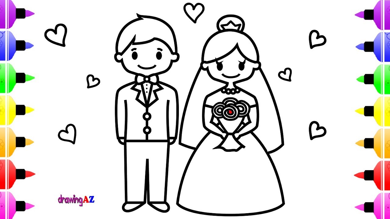 Wedding Bride and Groom Coloring Page Coloring Book