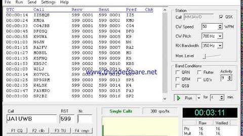 Morse Runner, 4 minute run single calls mode