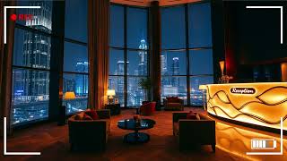 Lofi Ambience in Modern Hotel Lobby | Night View Cityscape