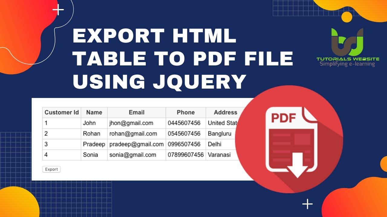 convert export html table to pdf file using jquery stayhome html web development jquery web programming