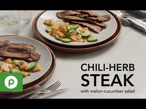 Chili-Herb Steak With Melon-Cucumber Salad. A Publix Aprons Recipe.
