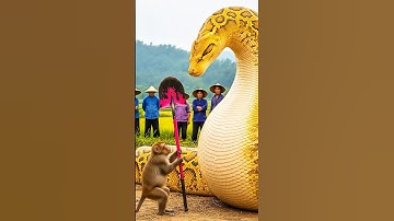 🐍🐒Python Terrorizes Farmers, but a Monkey Rises as Hero! #animals #wildliferescue #snake #monkey