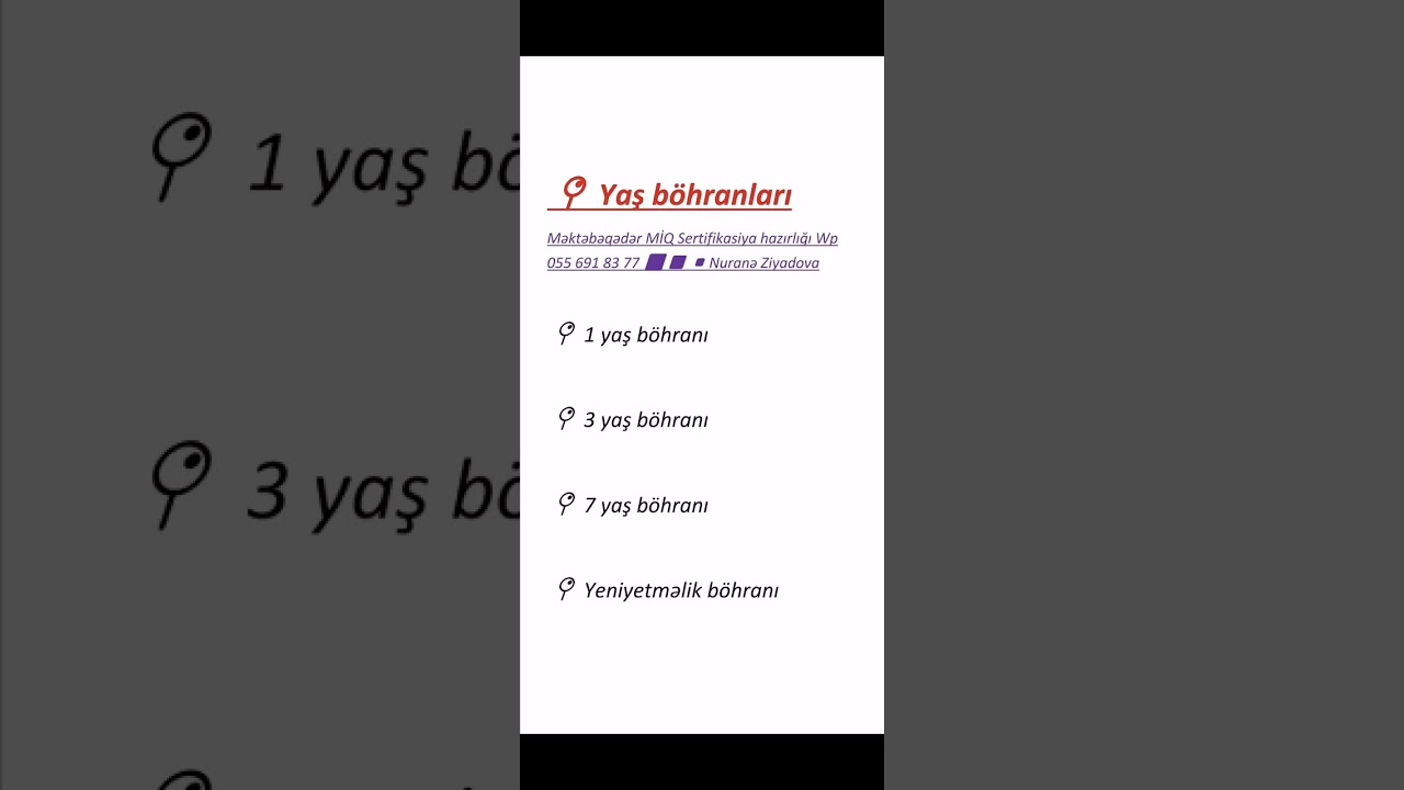 #Yaş böhranları. #Məktəbəqədər MİQ Sertifikasiya hazırlığı #0556918377 Nuranə Ziyadova