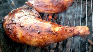 How To Cook The Juicest Best Smoked BBQ Chicken - Grilled leg quarters on the Weber Kettle Grill