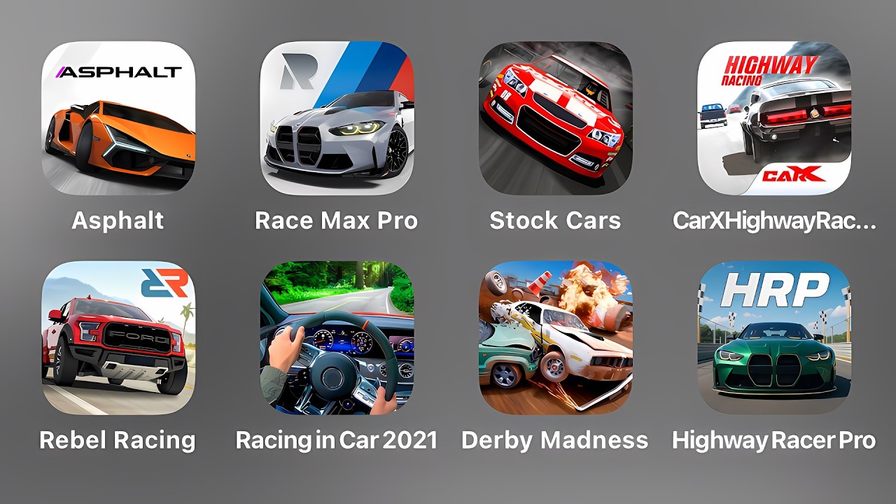 Asphalt Legends, Race Max Pro, Stock Cars, CarX Highway, Rebel Racing, Racing in Car 2021, Derby Mad