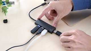 USB Type-Cコネクタ搭載コンボハブ　USB3.1 Gen1とUSB2.0合計4ポート接続できる　AC電源不要のバスパワータイプ　USB-3TCH7BK/W