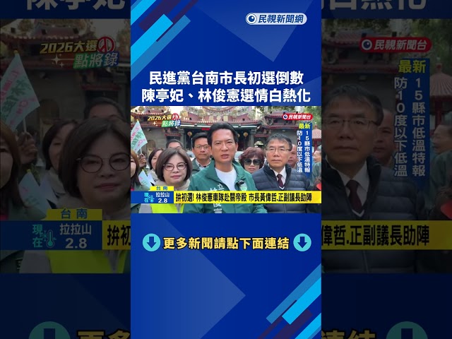 民進黨台南市長初選倒數 陳亭妃.林俊憲拚戰白熱化－民視新聞