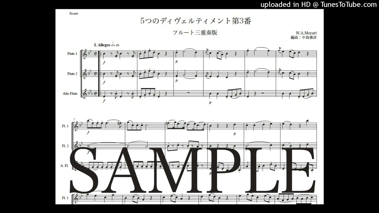 モーツァルト「5つのディヴェルティメント第3番」フルート三重奏版 